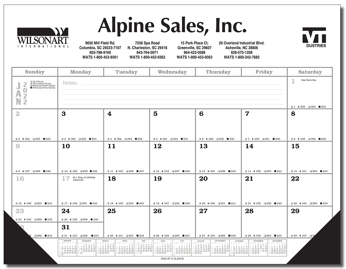 Jumbo Desk Pad Calendar Black/Gray Datepad w/Year at Bottom