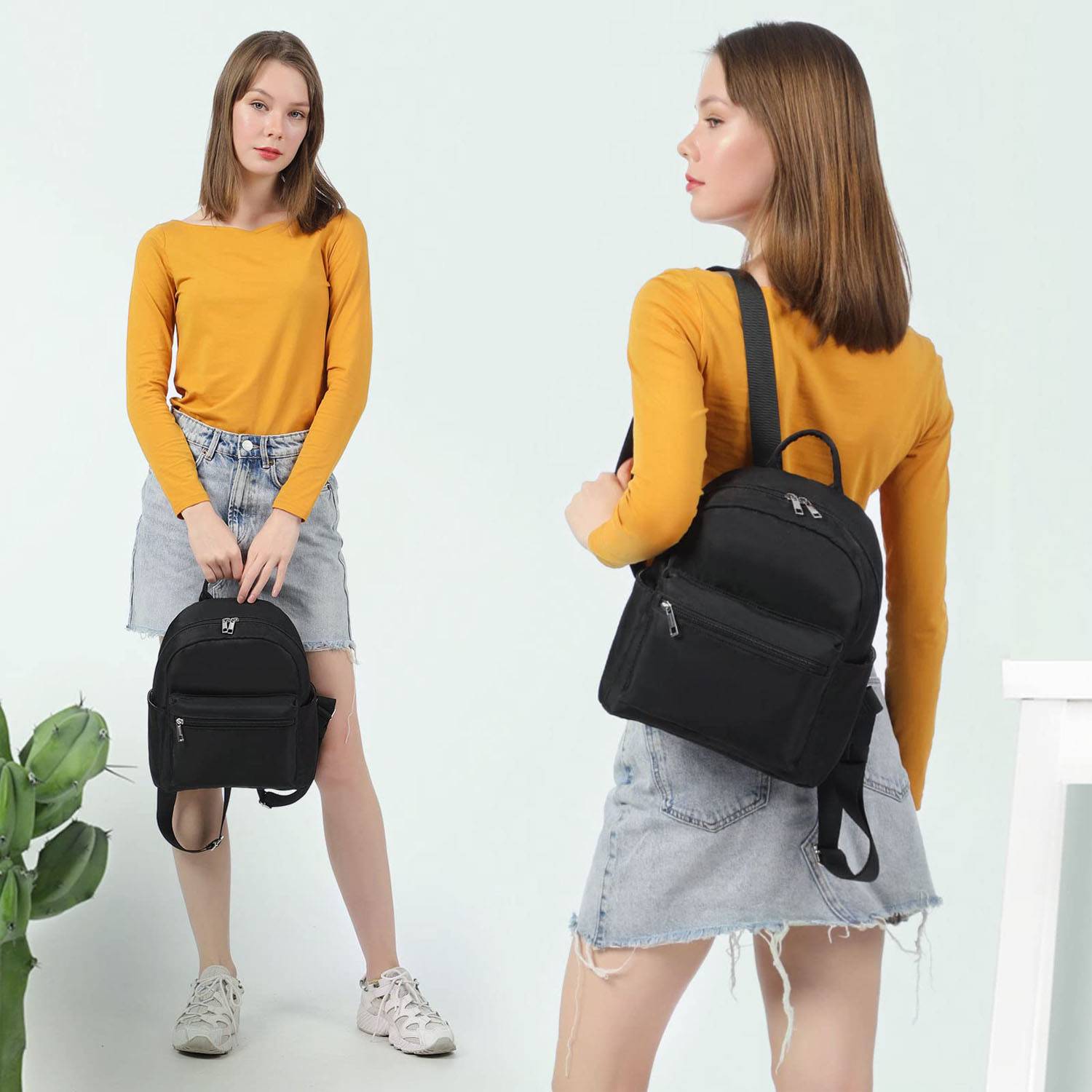 Women Compact Waterproof Multi-Pockets Nylon Backpack 4