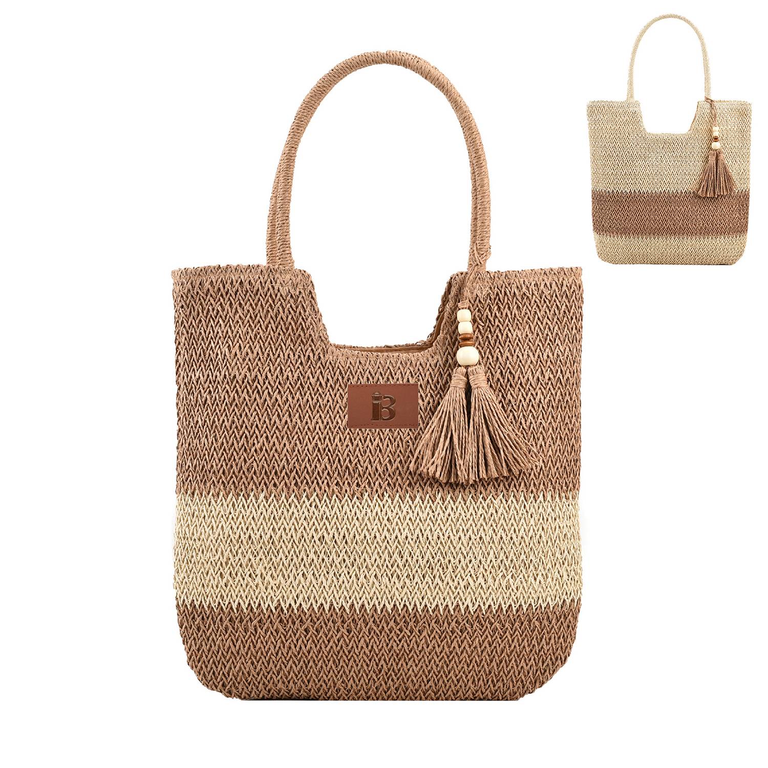 Large Capacity Summer Beach Weaving Bags with Tassels, custom tote bag with logo imprint 11