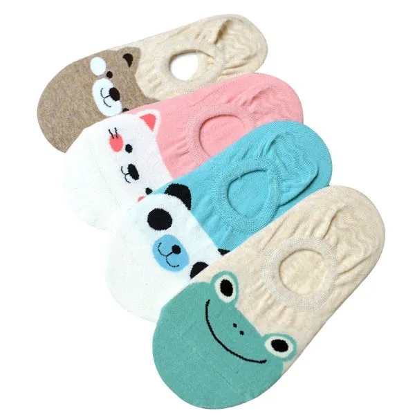 5 Pairs/Lot Women's Candy Color Cartoon Pattern Socks 6