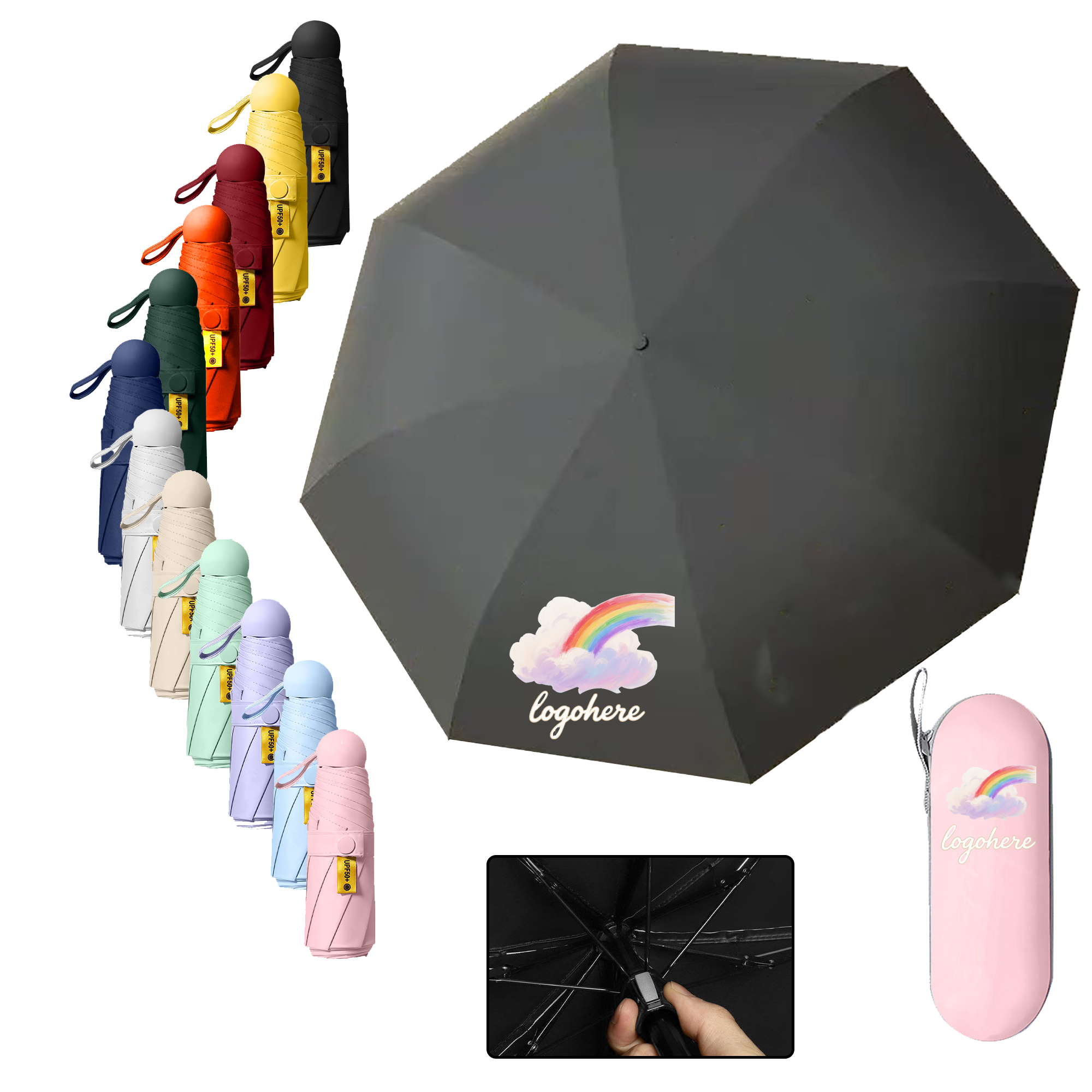 Auto Open Compact Umbrella Sun Rain Dual Use 5