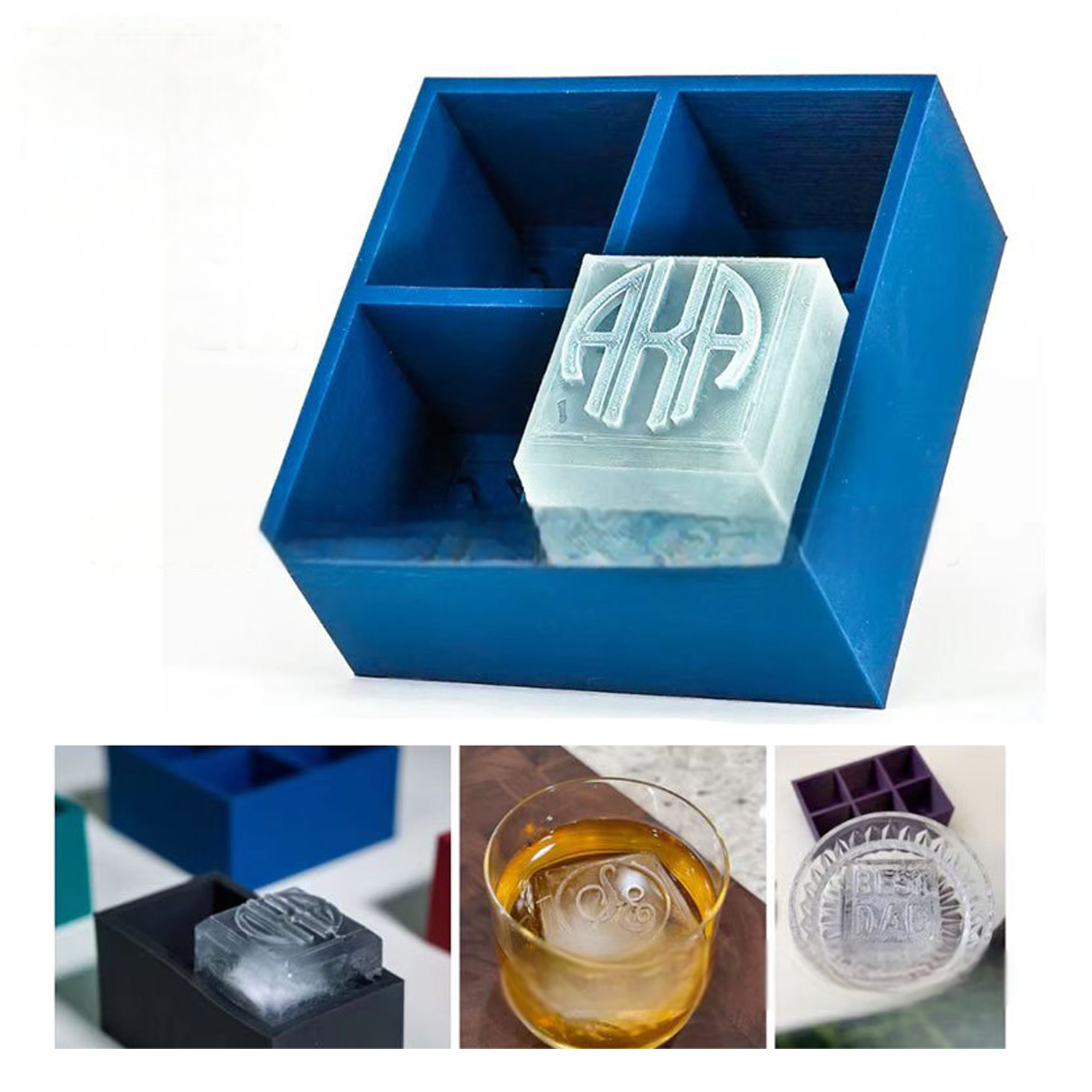 Custom square four holes embossed Whiskey Ball Ice Mold 5