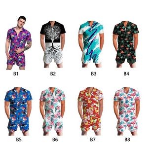 3D Printed Zipper Jumpsuit Short Sleeve Overalls Outfits 2