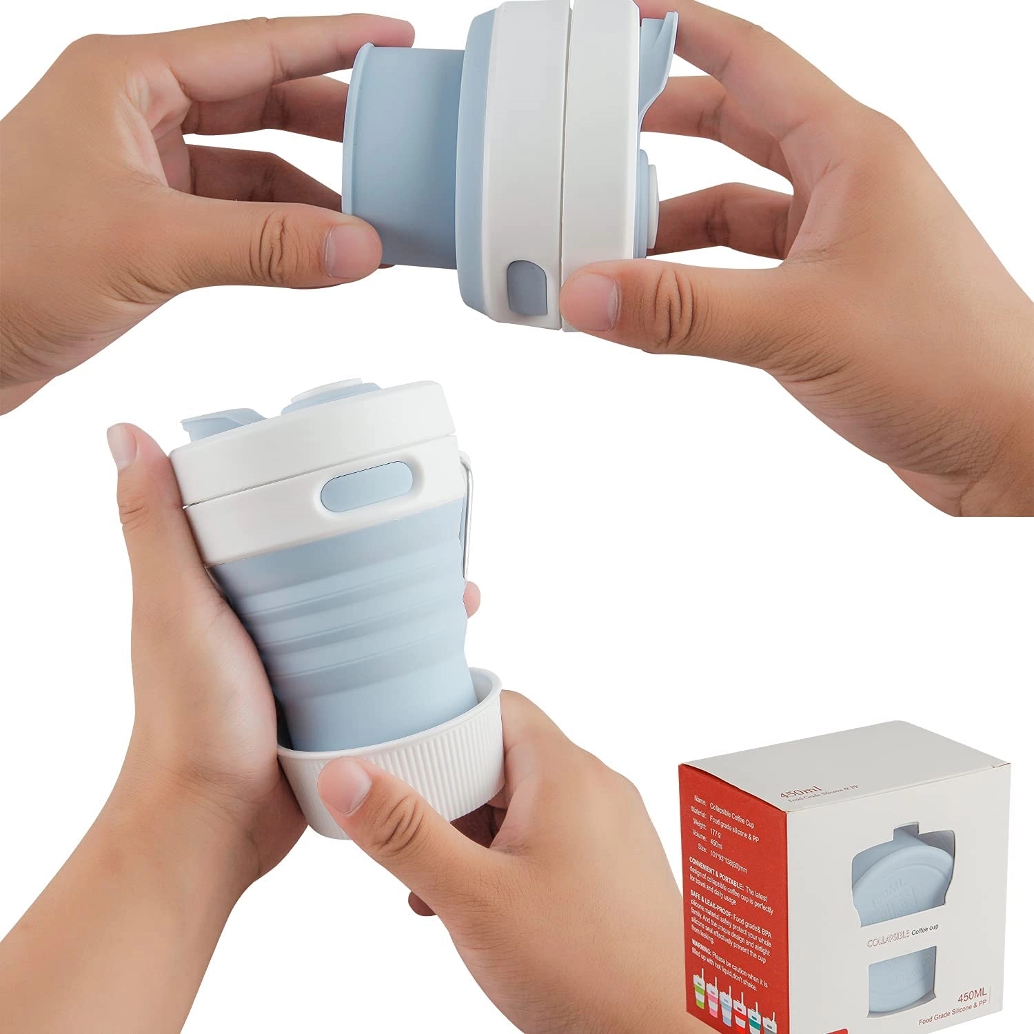 15 Oz. Portable Silicone Foldable Sippy Cup W/Drinking Straw 7