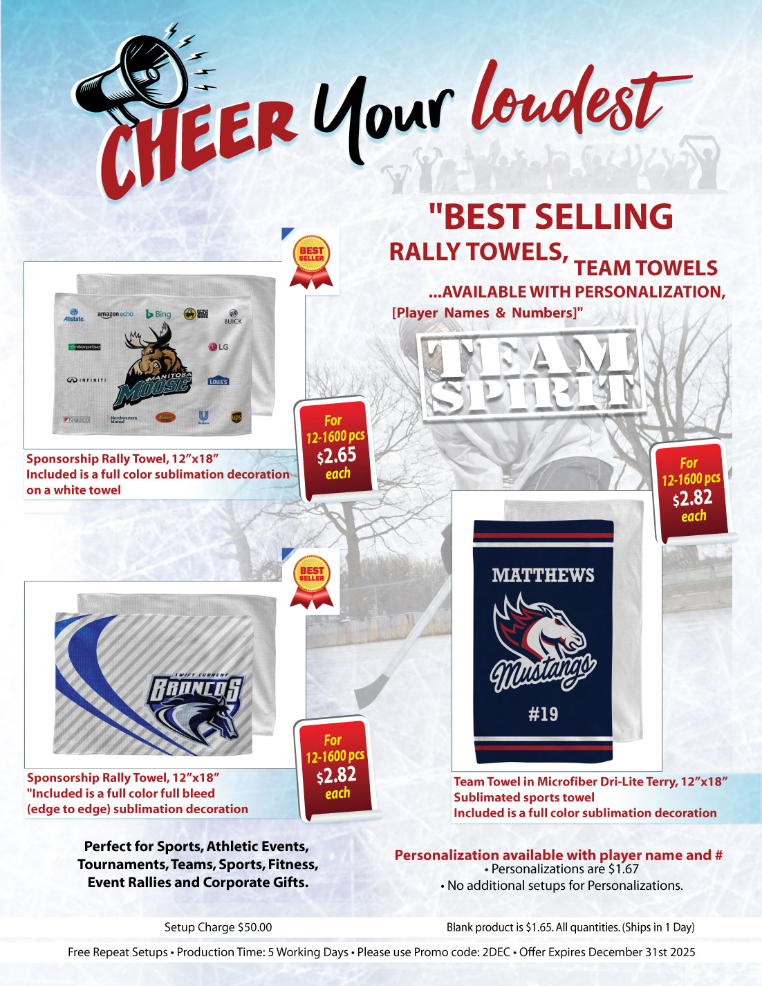 Team Towel in Microfiber Dri-Lite Terry, 12x18, Sublimated sports towel 15
