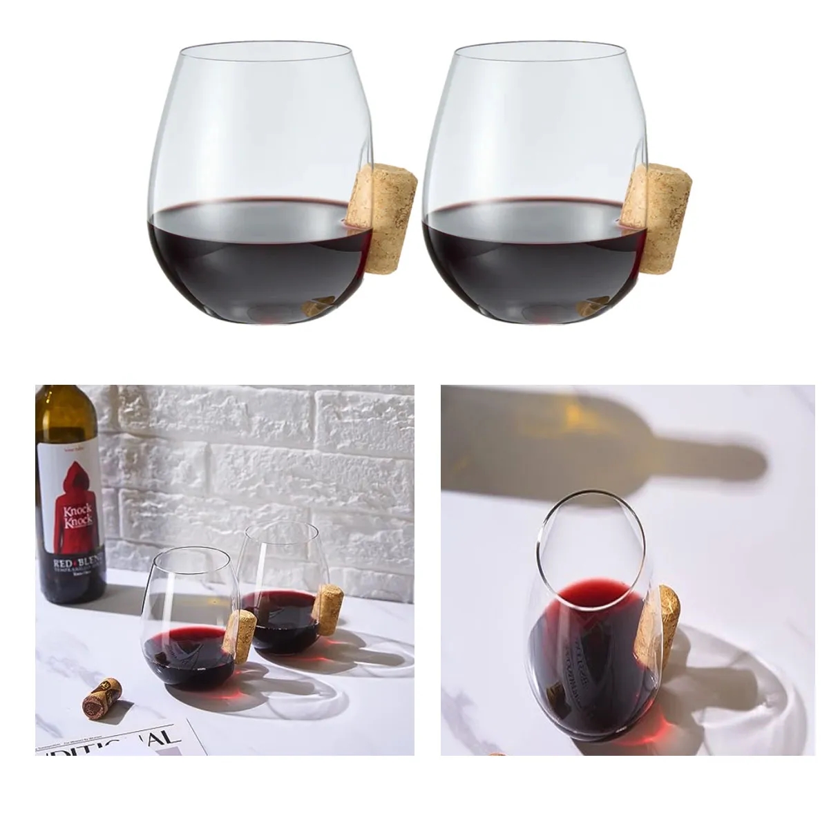4 Pcs Classic Elegant Transparent Corked Stemless Wine Glass 6