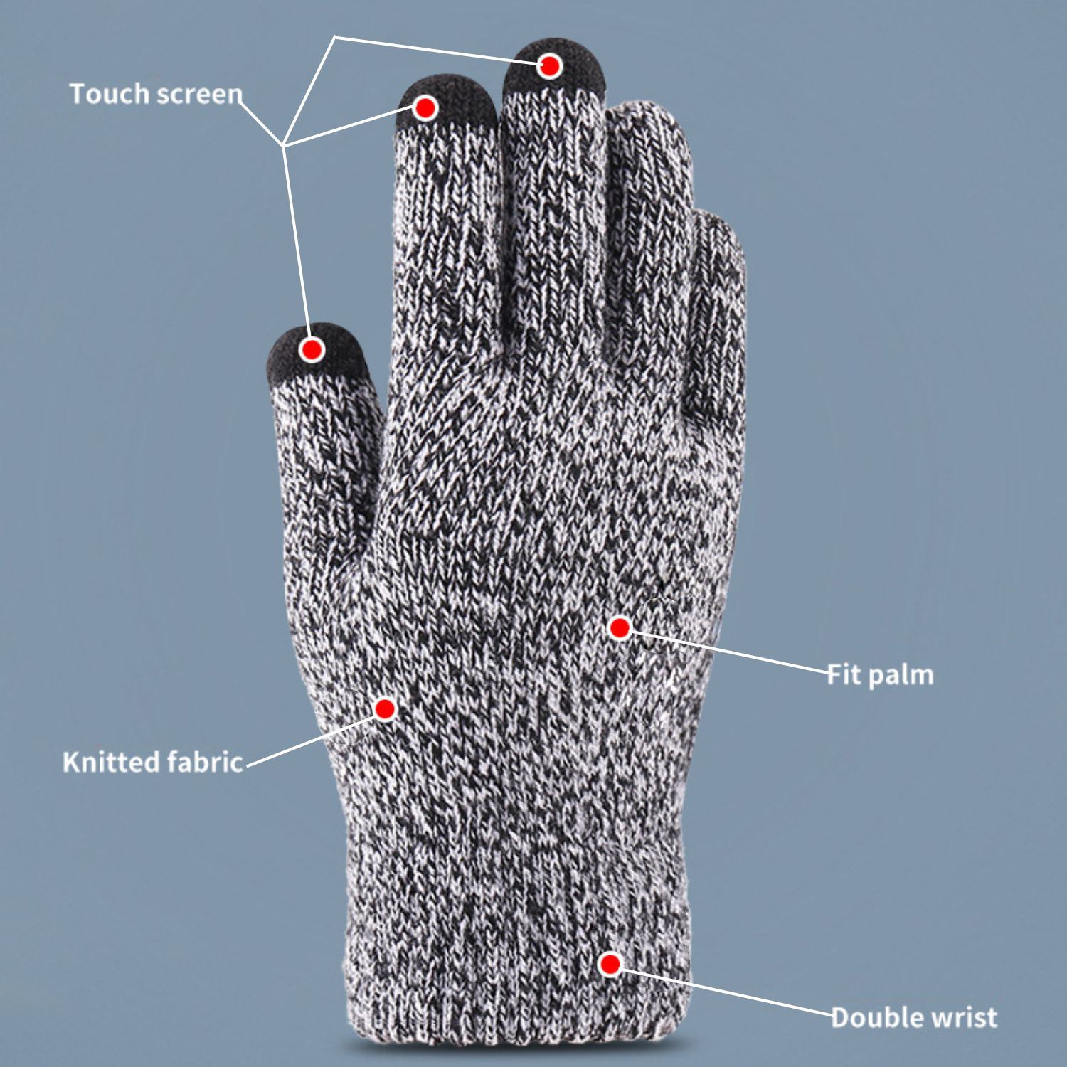 Thick Adult Warmth Gloves w/ 3 Finger Touch 5