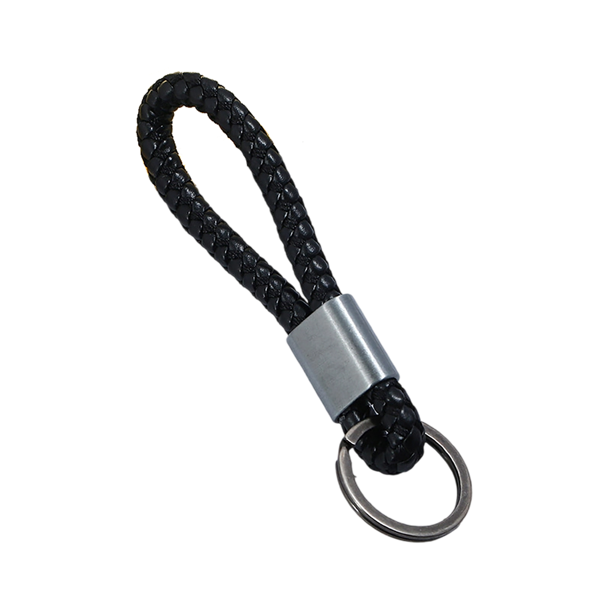 Woven Leather Rope Key Ring With Metal Body 5" Length 6