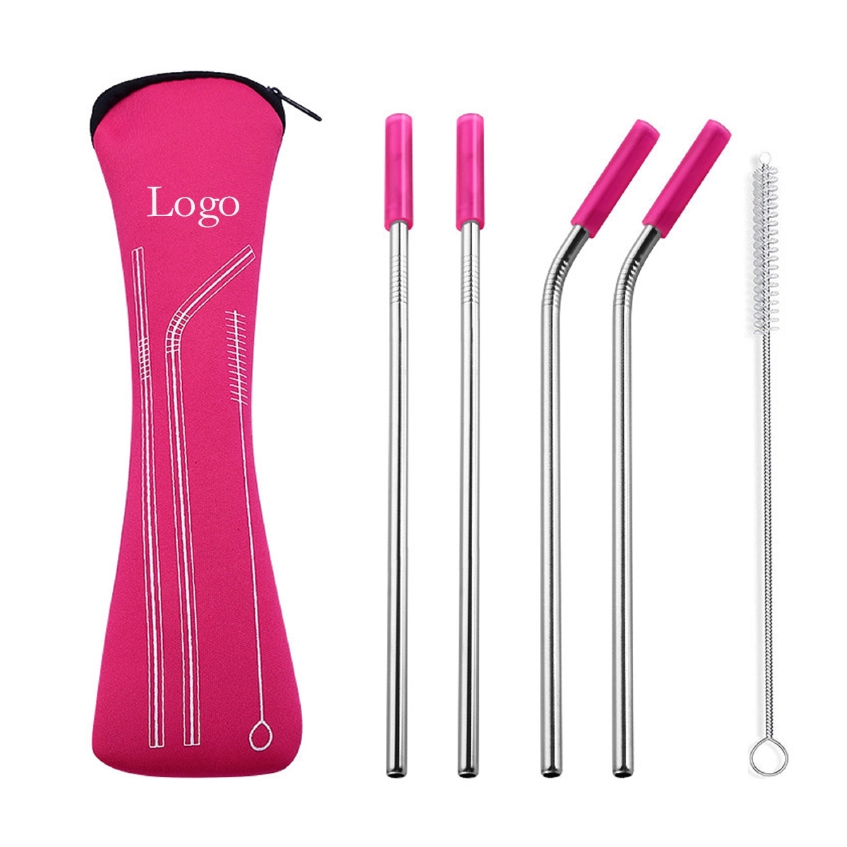 Stainless Steel Drinking Straw With Cleaner In Neoprene Bag 4