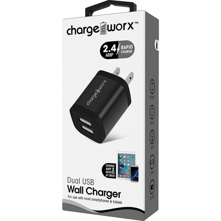 Dual USB Rapid Wall Chargers - Black 2.4 AMP 2