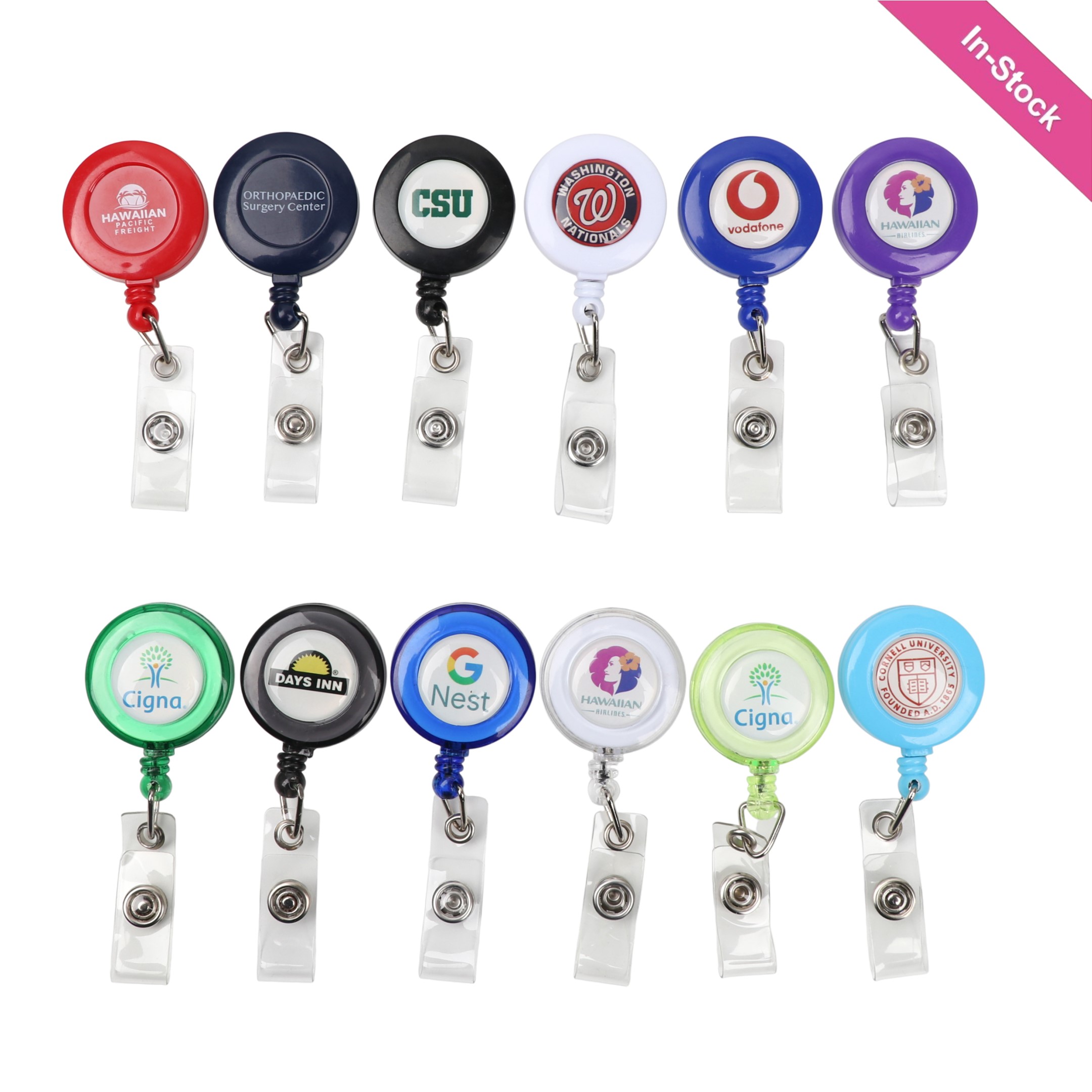 Epoxy Dome Retractable Round Badge Reel Holder w/ Belt Clip 1