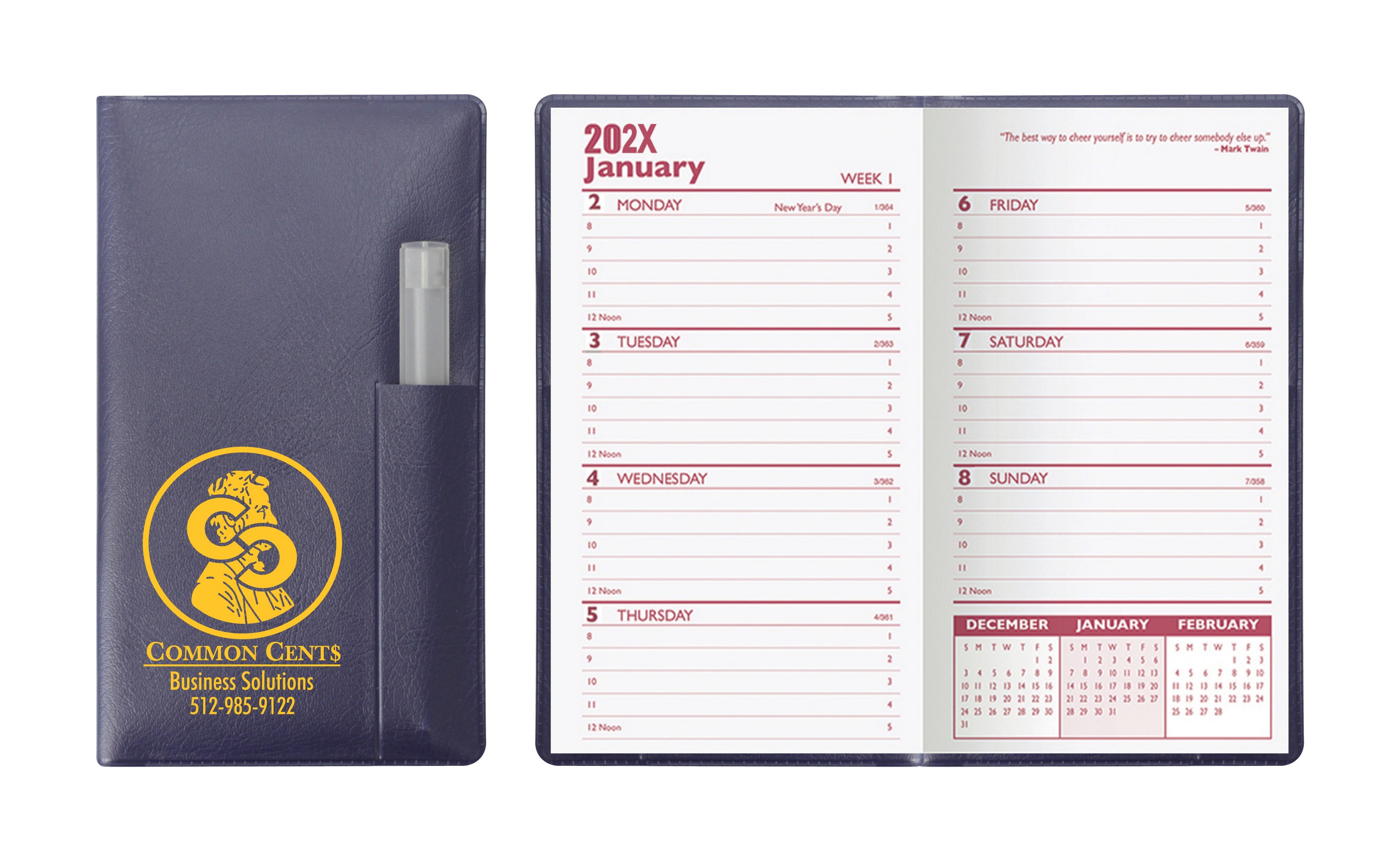 Executive Vinyl Cover Weekly Pocket Planner with Clear Pen 2