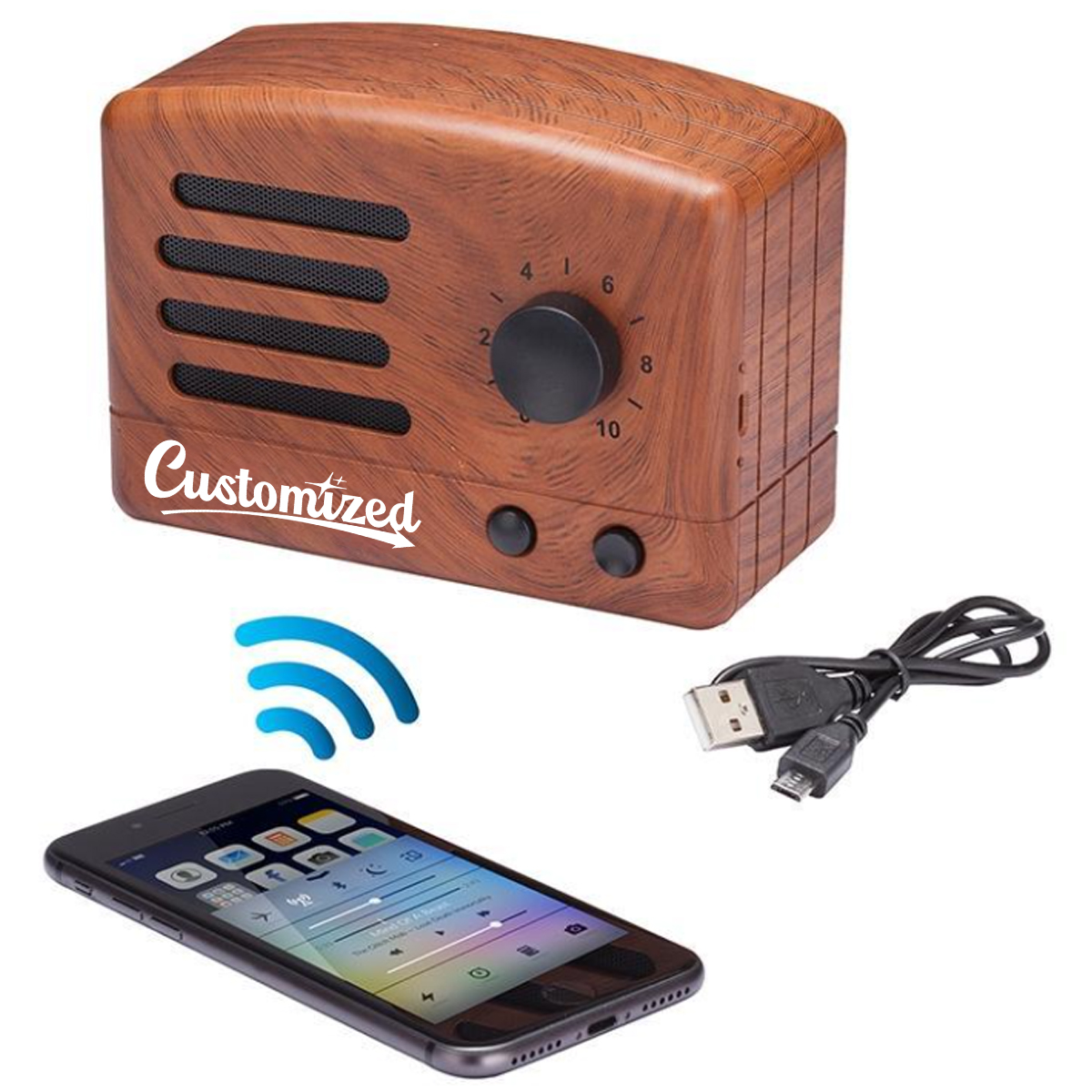 Retro Wood Grain Bluetooth Speaker with Volume Dial 2