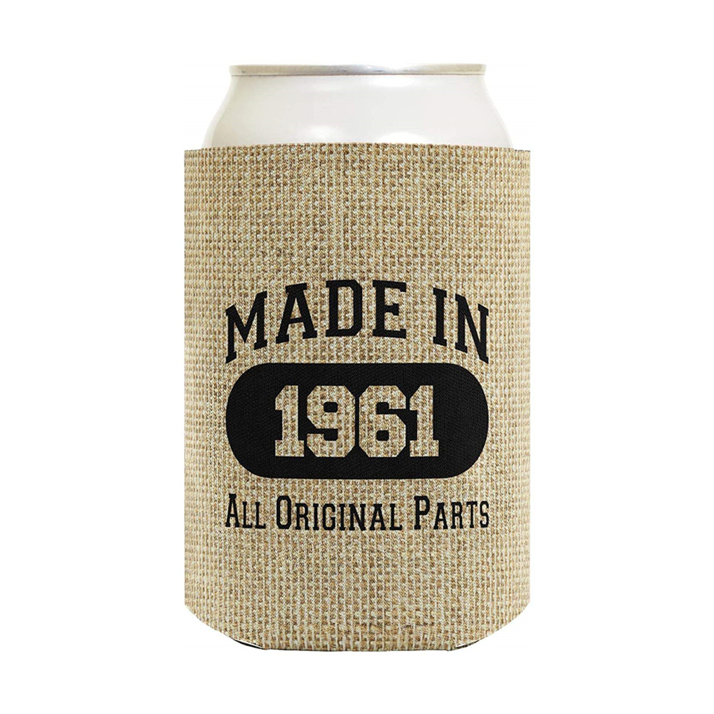 Burlap Neoprene Slim Can Coolie, custom koozie with logo imprint 5