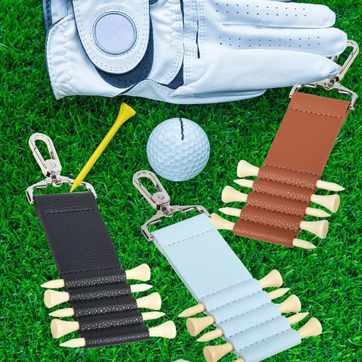 Personalized Golf Tee Holder Keychain with 5 Wooden Tees 2