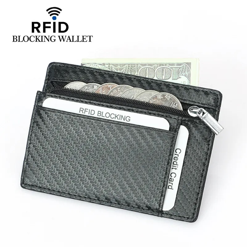 RFID Blocking Leather Wallet Zipper Credit Card Holder 4