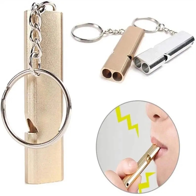 Aluminum Double Tubes Whistle Keychain 2