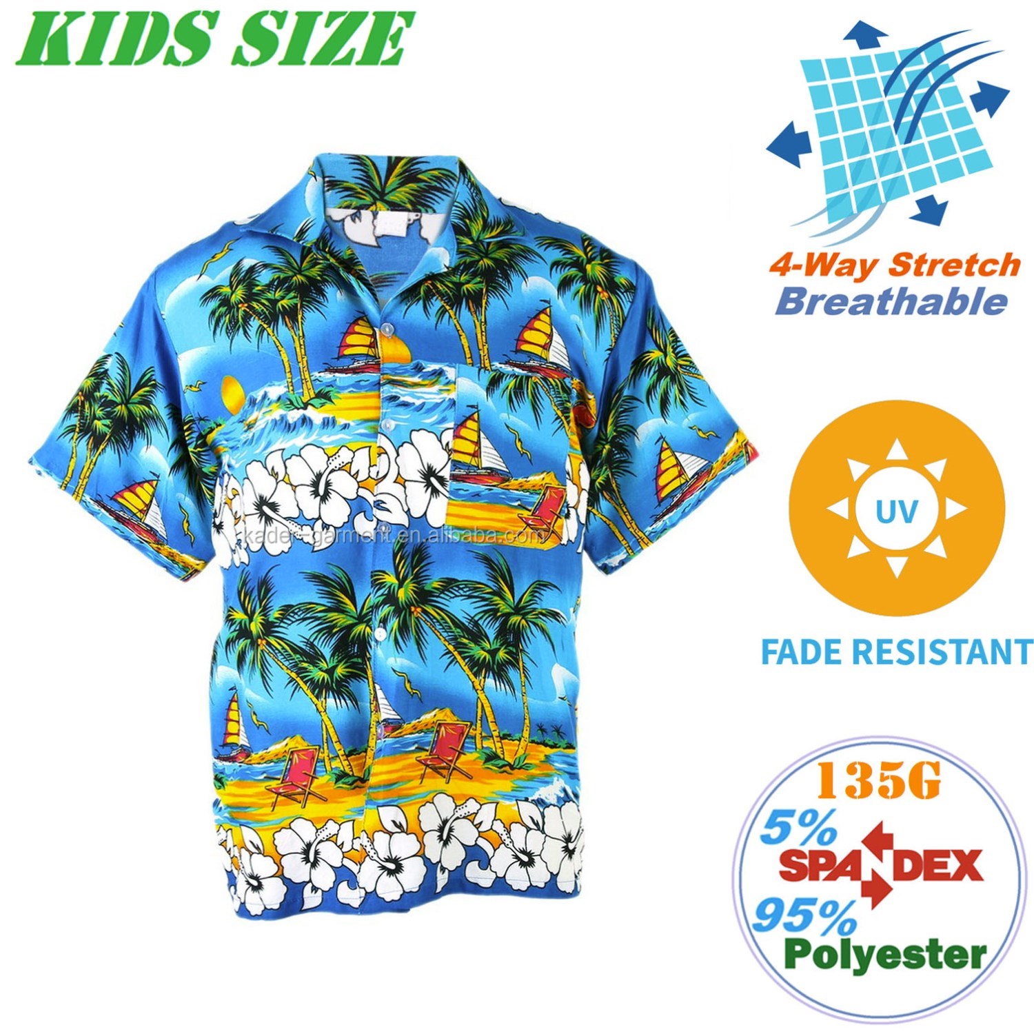Youth 135G 4-Way Stretch Breathable UV resistant Hawaiian Shirts