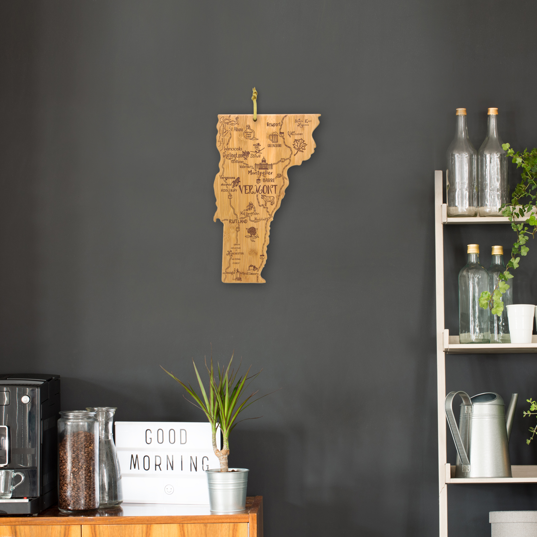 Destination Vermont State Shaped Bamboo Serving and Cutting Board 7