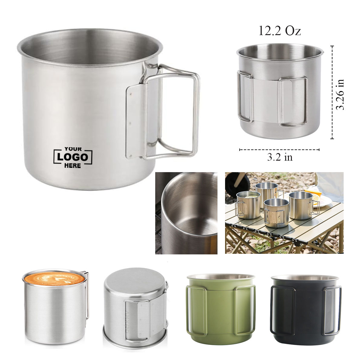 12.2, 16.9 Oz Stainless Steel Camping Foldable Handle Mugs 4