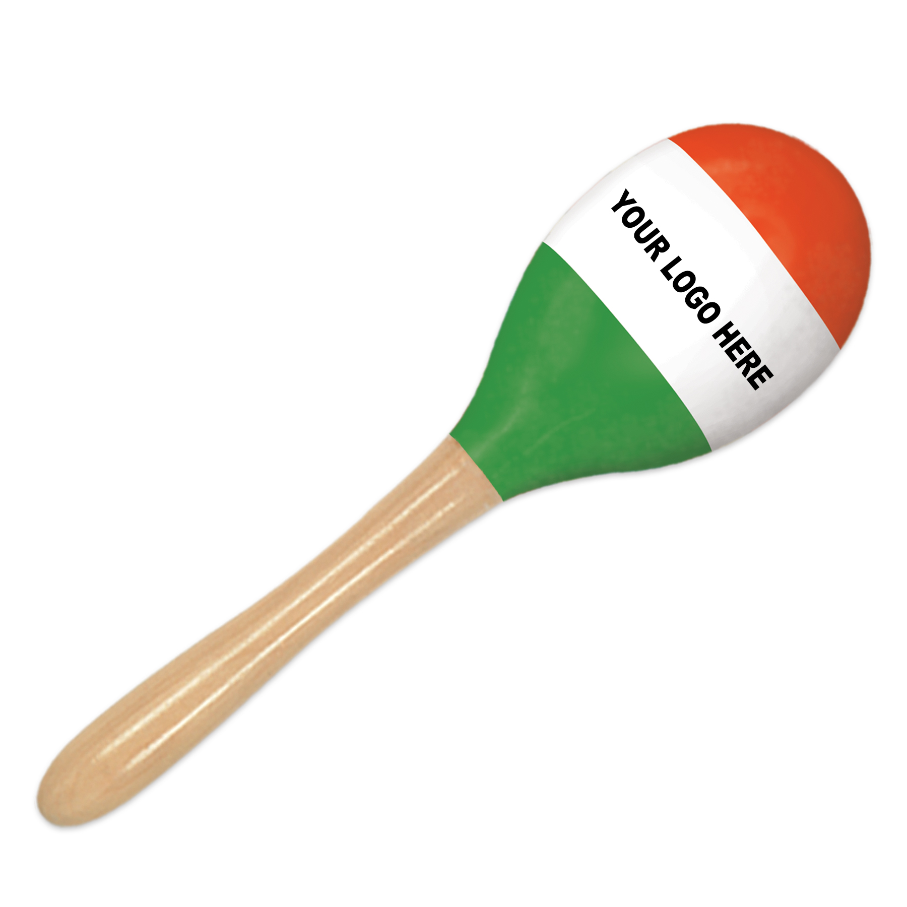 8" Red, White, and Green Wood Maracas w/ Custom Direct Pad Print on White Stripe 1