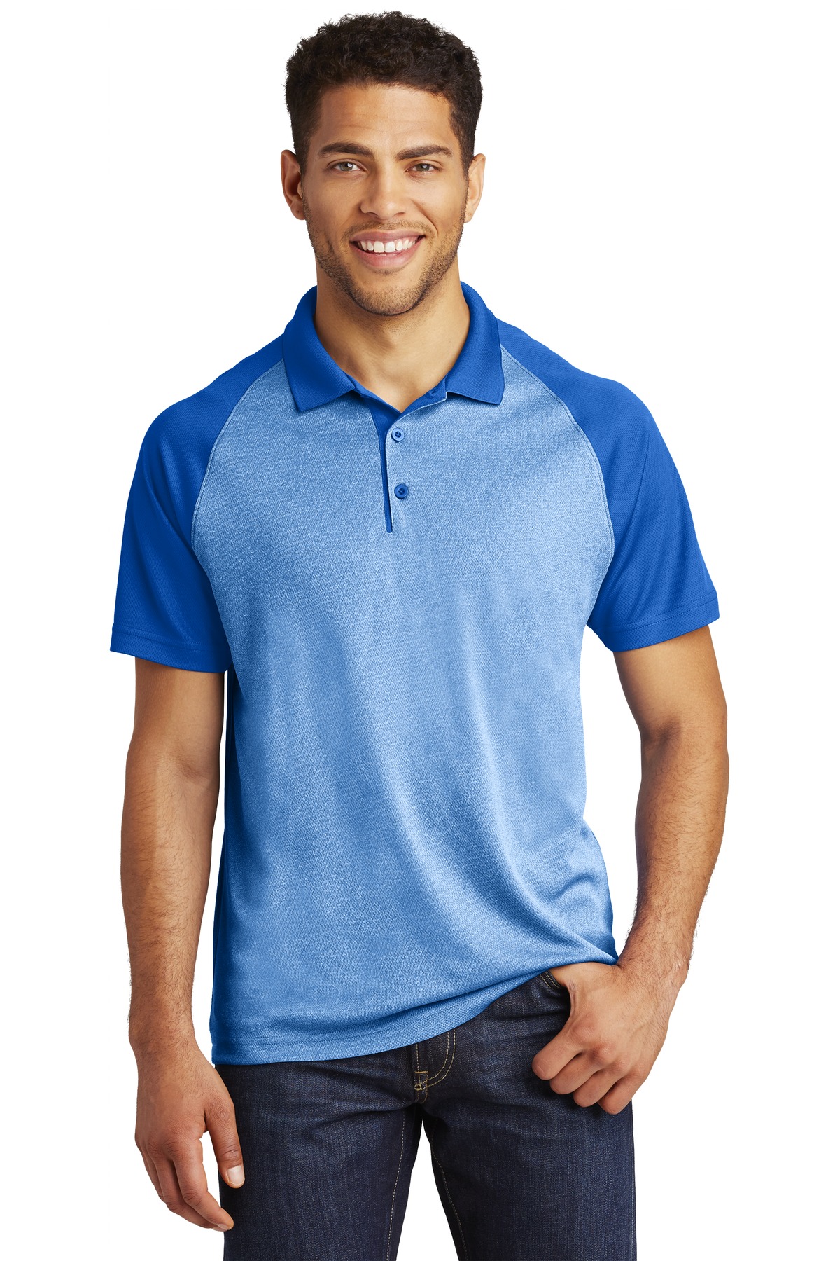 Sport-Tek PosiCharge RacerMesh Raglan Heather Block Polo. ST641 20