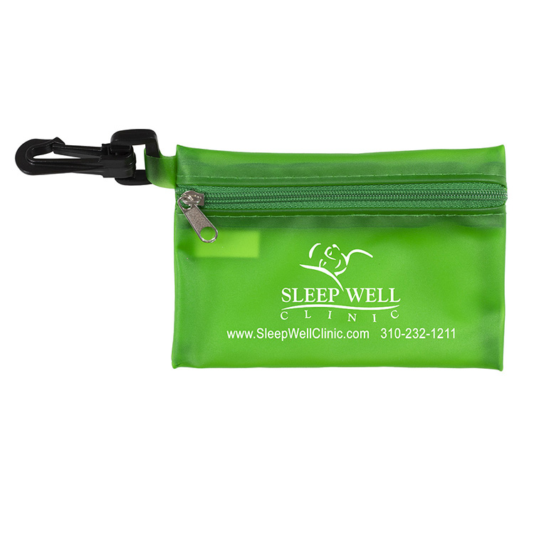 "TROUTDALE" 13 Piece First Aid Kit inTranslucent Zipper Kit with Plastic Carabiner Attachment 1