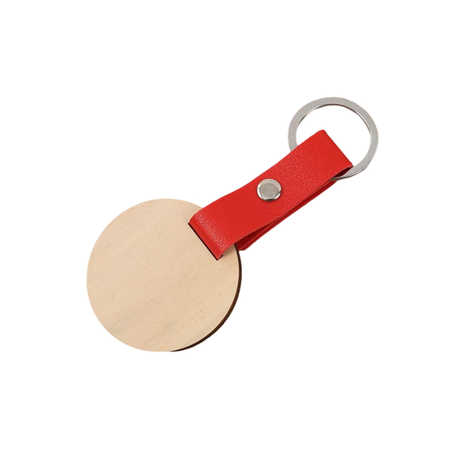 Round Shape Wooden PU Leather Keychain 2