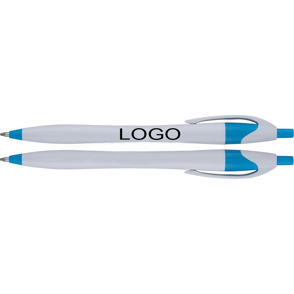 Plastic Pen White with light blue trim 2