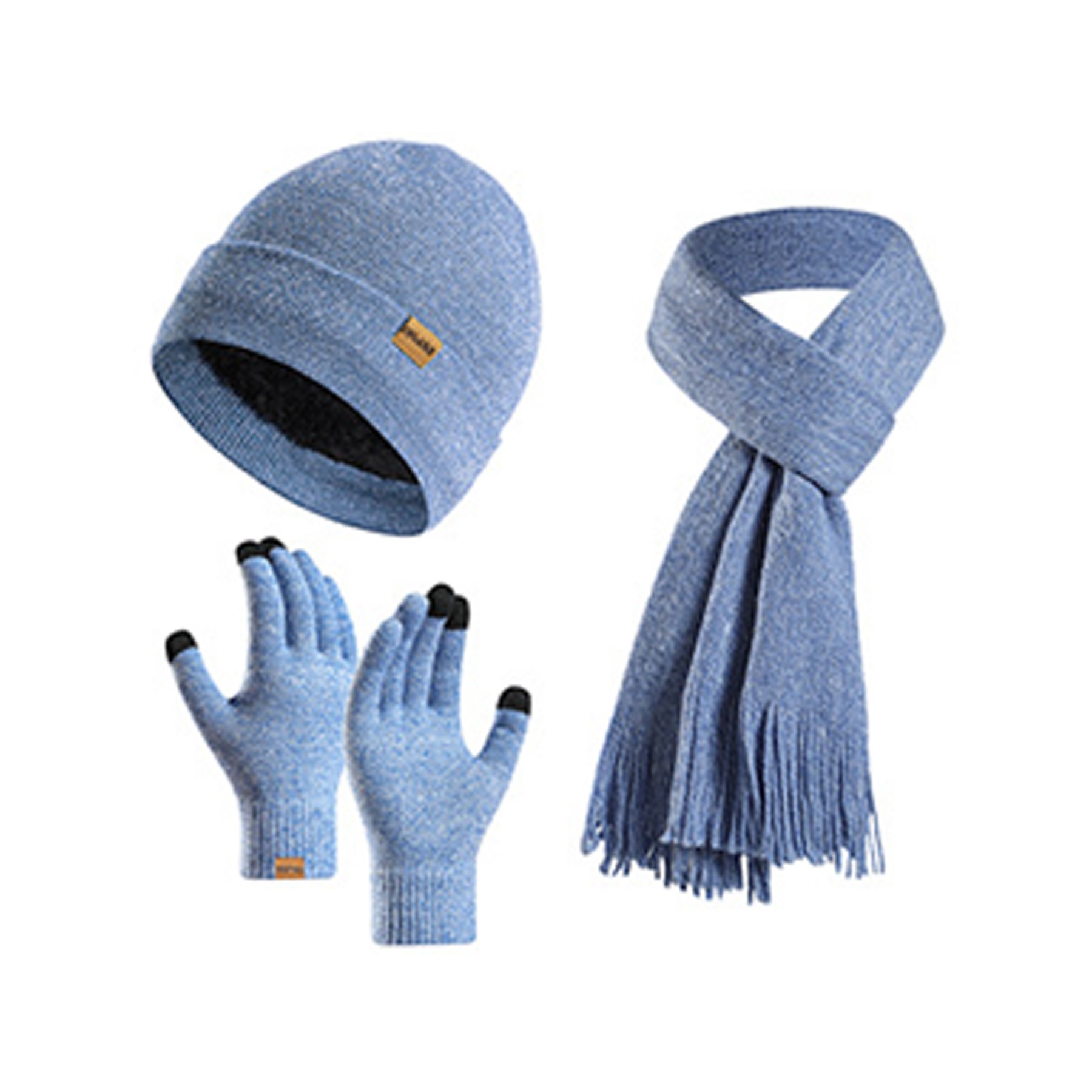 Beanie Hat Scarf Touch Screen Gloves Set 4