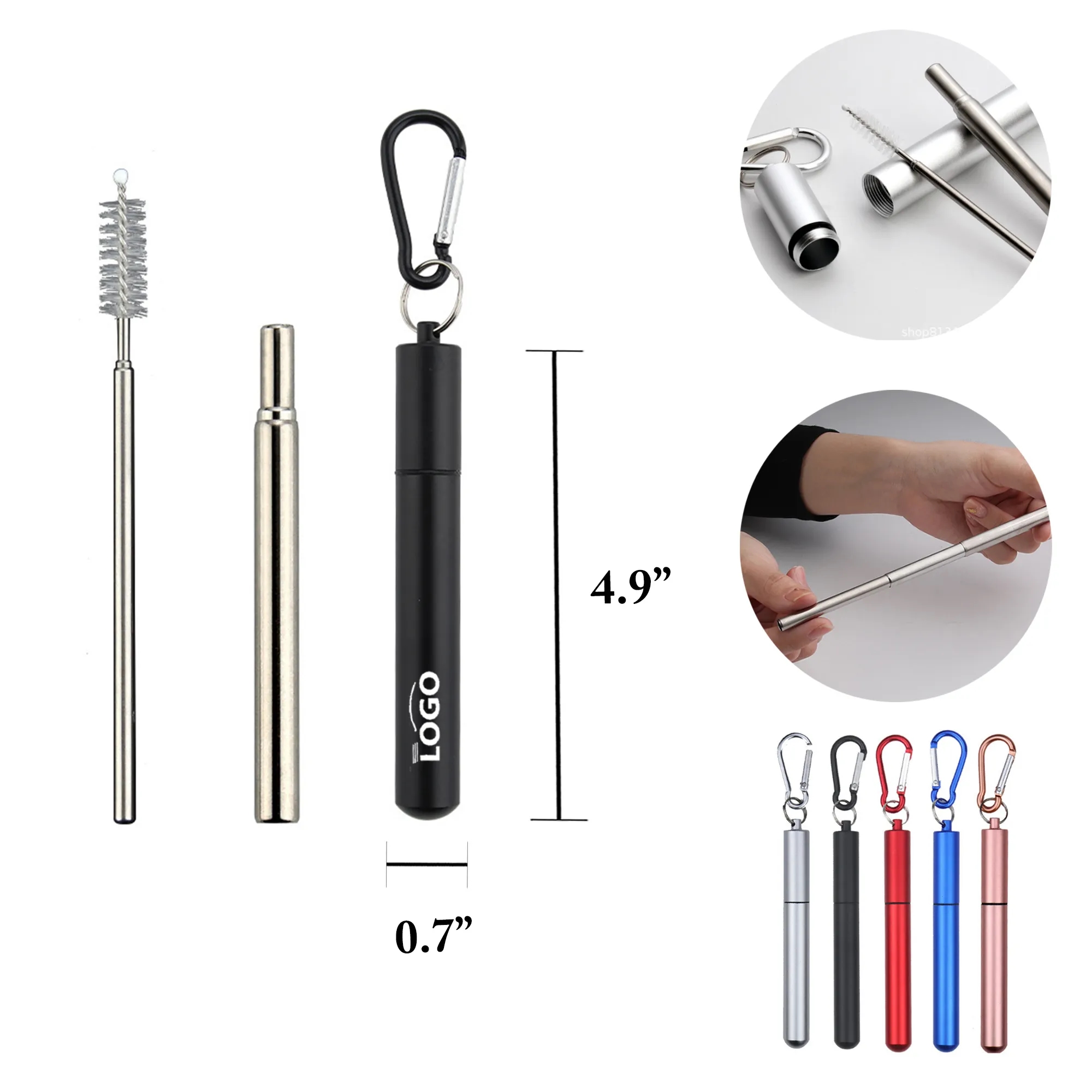 MOQ50 304 Telescopic Straw Aluminum Case Foldable Set 7