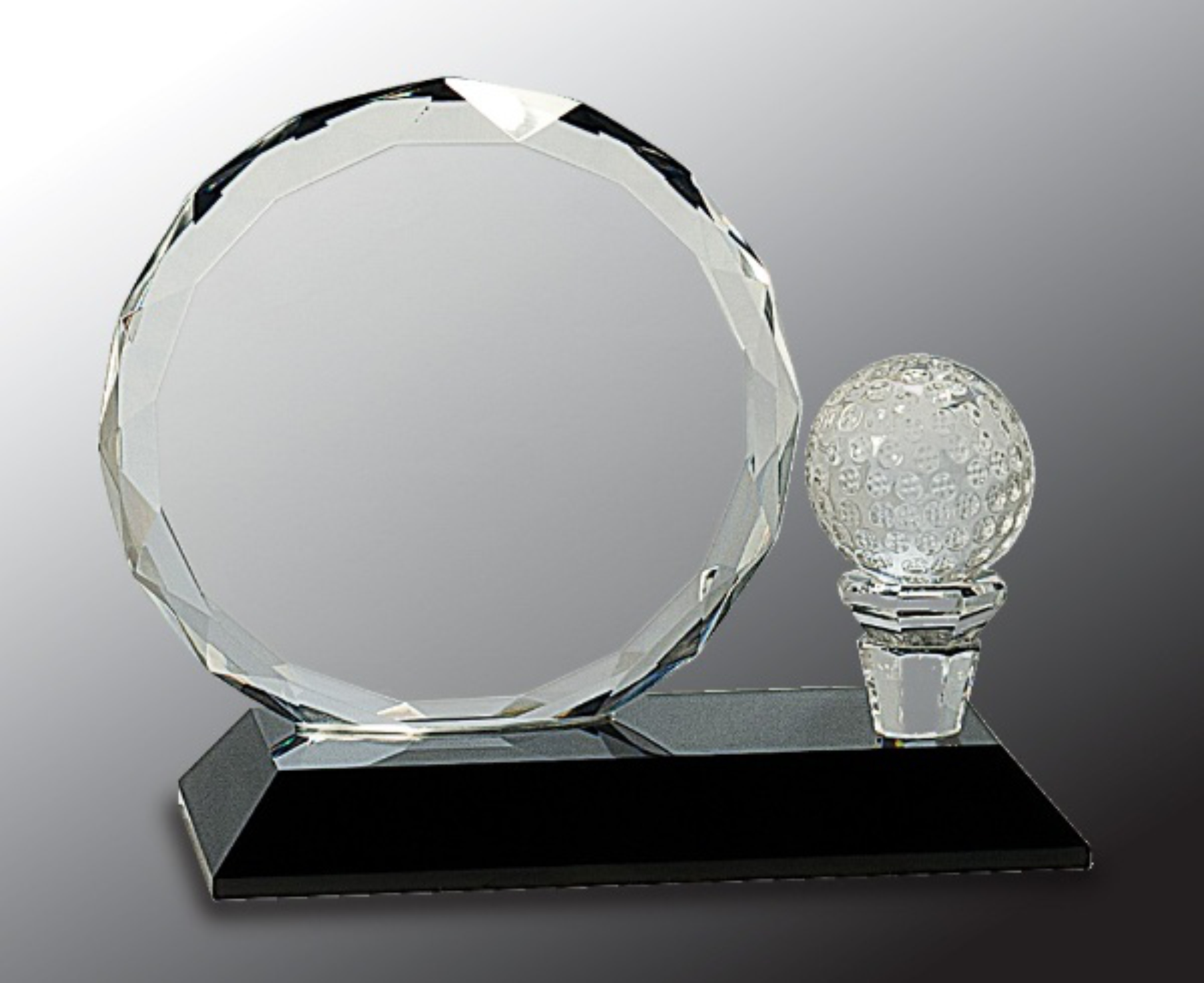 5 1/2" Round Facet Crystal with Golf Ball on Black Pedestal Base Crystal Award 3