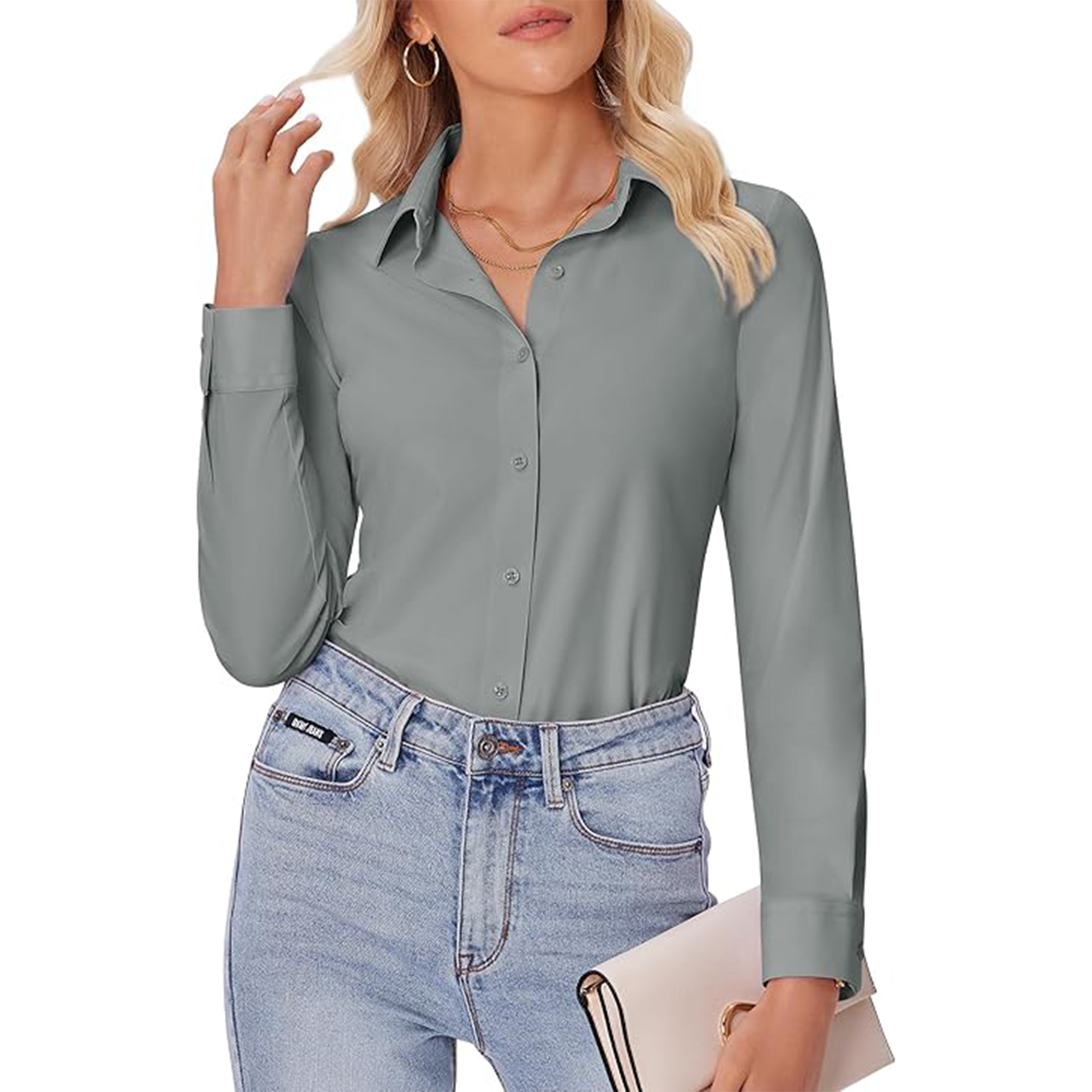 Women Long Sleeve Button Down Shirt 12