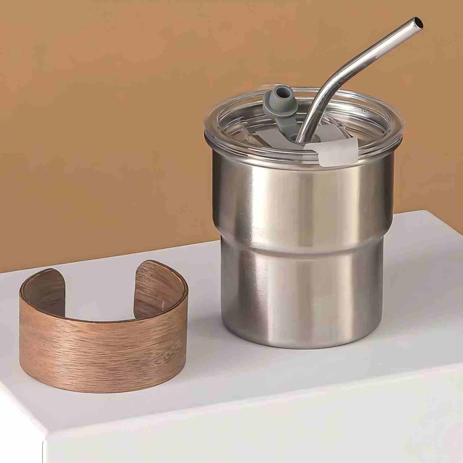 10oz Wooden Sleeve Stainless Steel Straw Cup 4