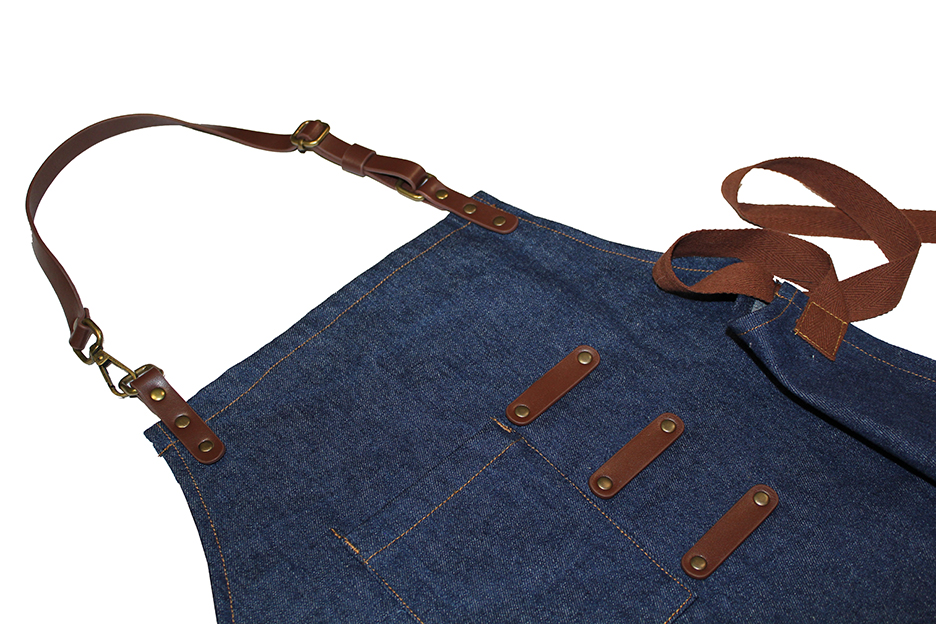 NEW Artisan Style Bib Apron - Denim with Vegan Leather 18