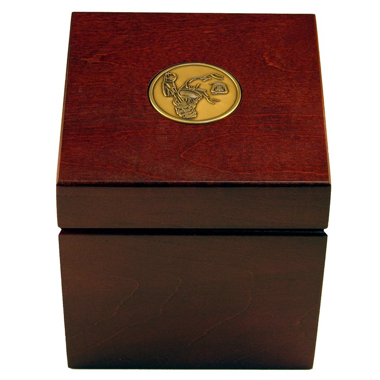 Wood Coaster Box w/ Medallion, 4.25" x 4.25" x 4.50" 25