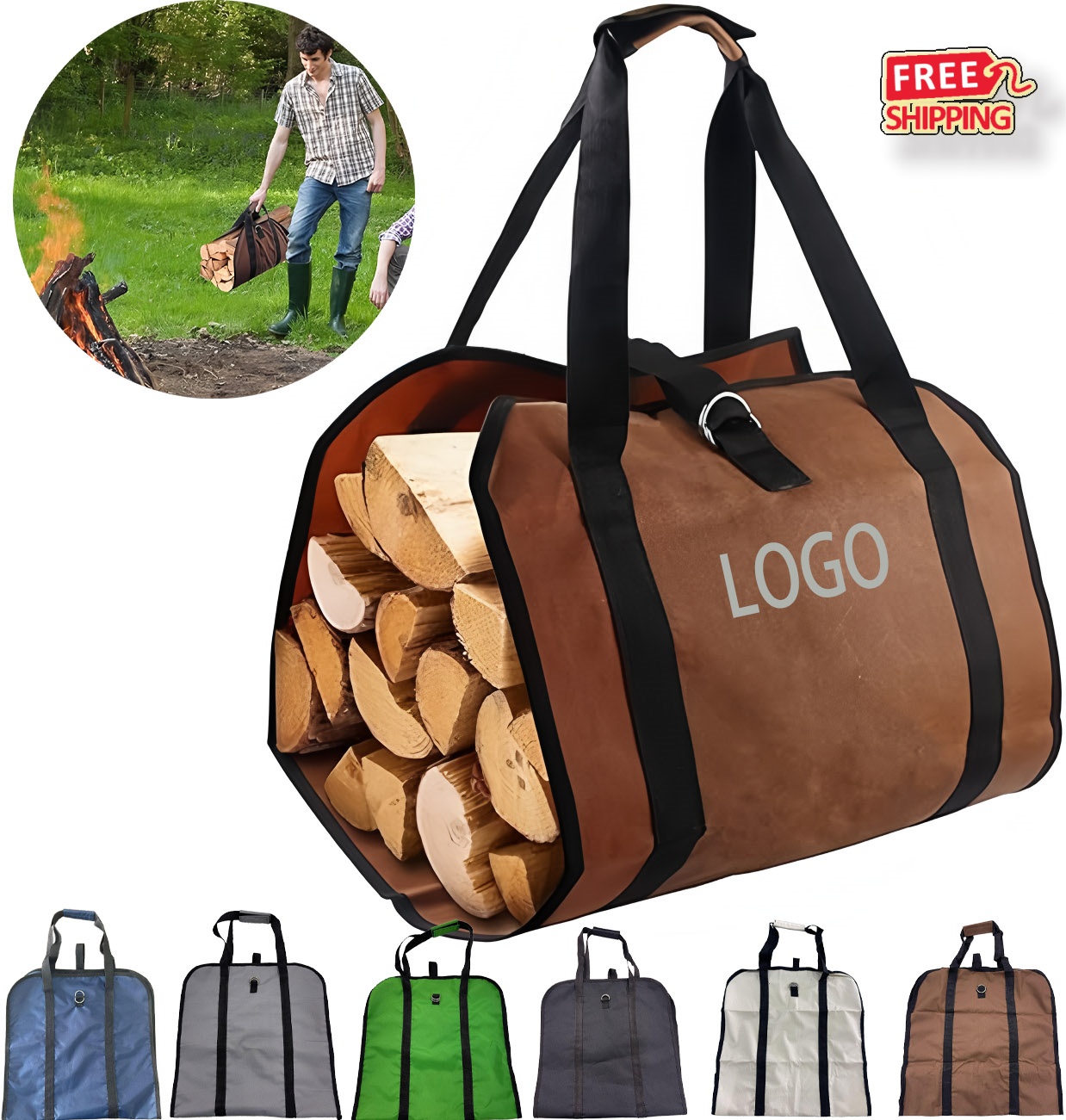 Waterproof Canvas Firewood Carrier Bag 6