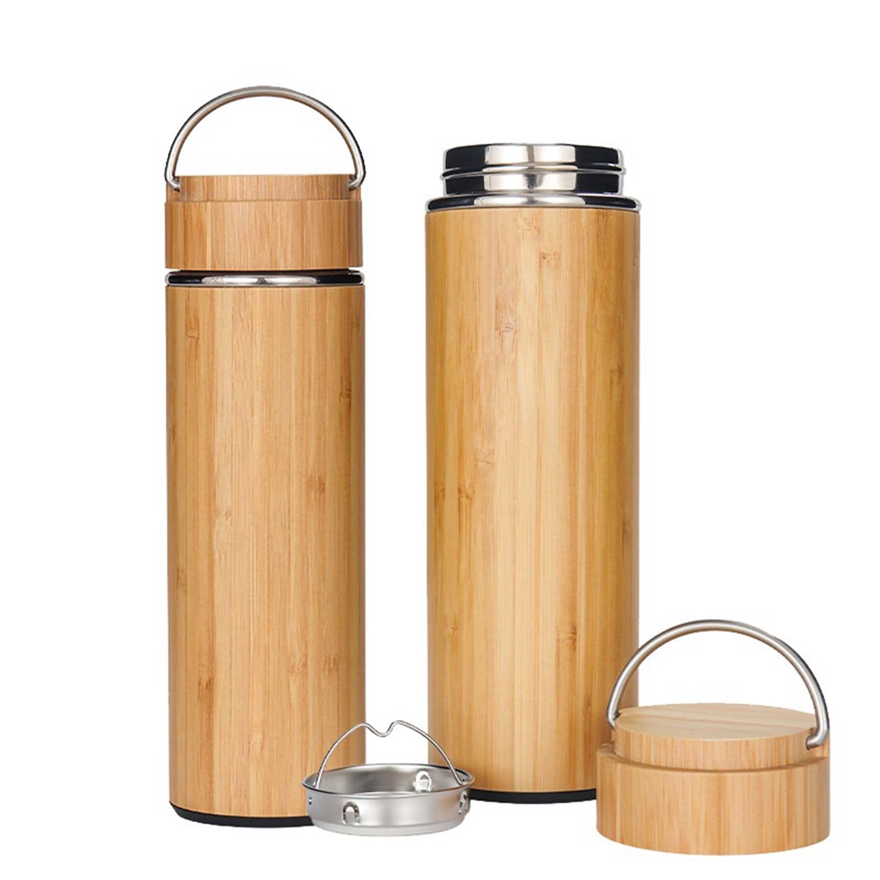 15 oz Vacuum-Sealed Bamboo Water Bottle with Metal Handle 3