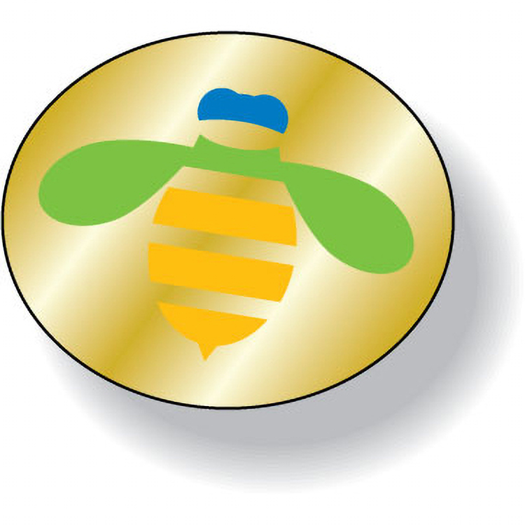 Bright Gold Foil Paper Flexo-Printed Stock Oval Roll Labels (.625"x.75")