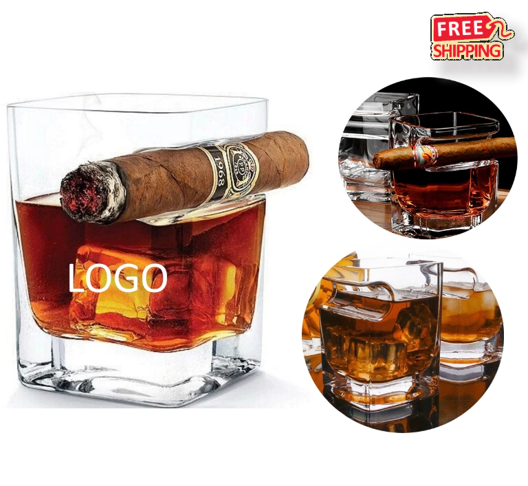 Custom Whiskey Glass with Built in Cigar Holder Bulk Order Promotional Barware Gift 1