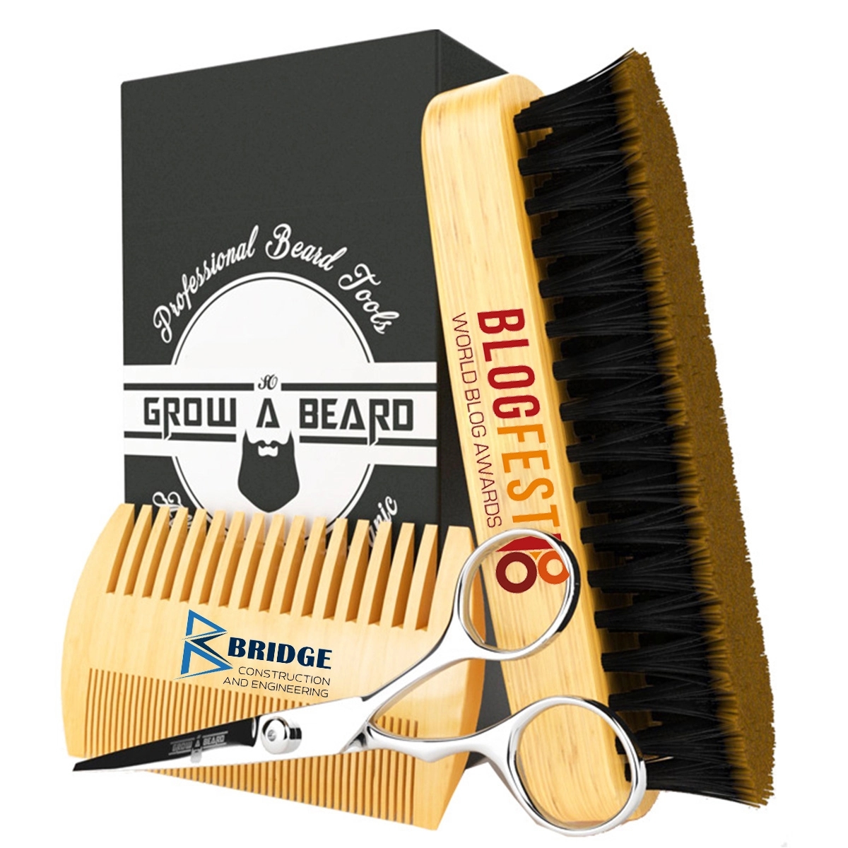 Custom Boar Bristle Beard Brush Wood Comb Grooming Kit 1