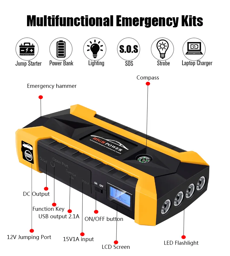 Multifunctional Emergency Kits -12000mAh Car Jump Starter 7