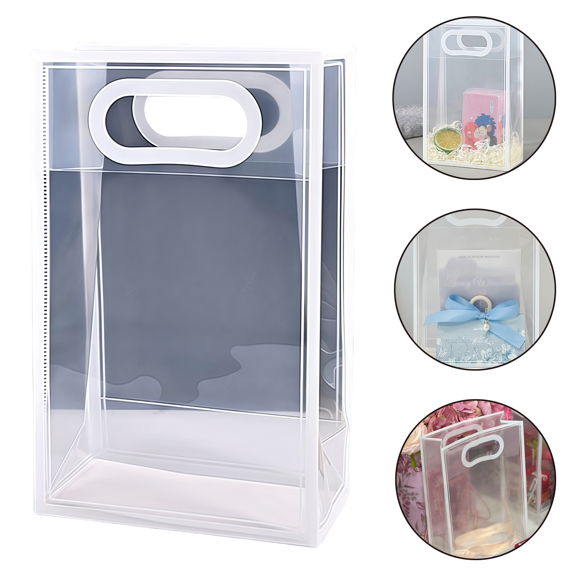 PP Clear Gift Bags for Cosmetics Wedding Favors 30x22x11cm Large Durable Reusable Waterproof Handled 3