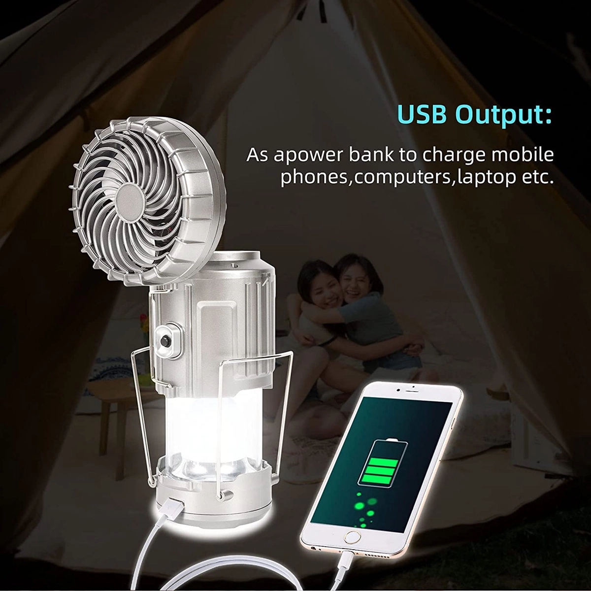 Multi-Function Solar Camping Lantern With Fan 2