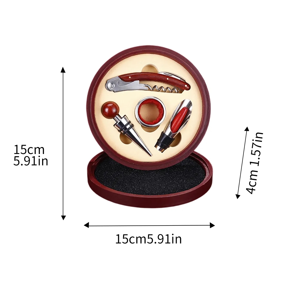4 Piece Wine Gift Set In Round Leather Case 5