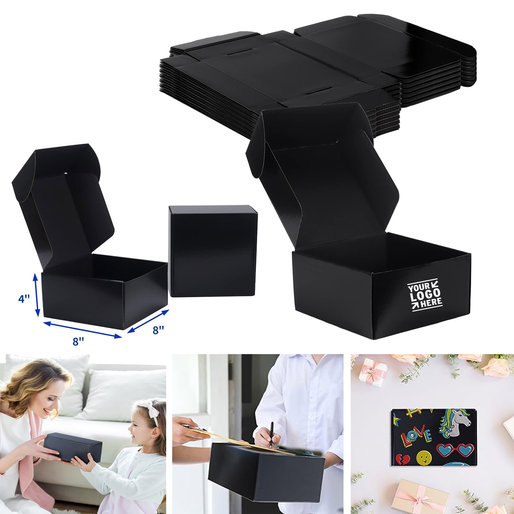 8x8x4 Inches Cardboard Corrugated Mailer Shipping Box for Gift Small Business 2