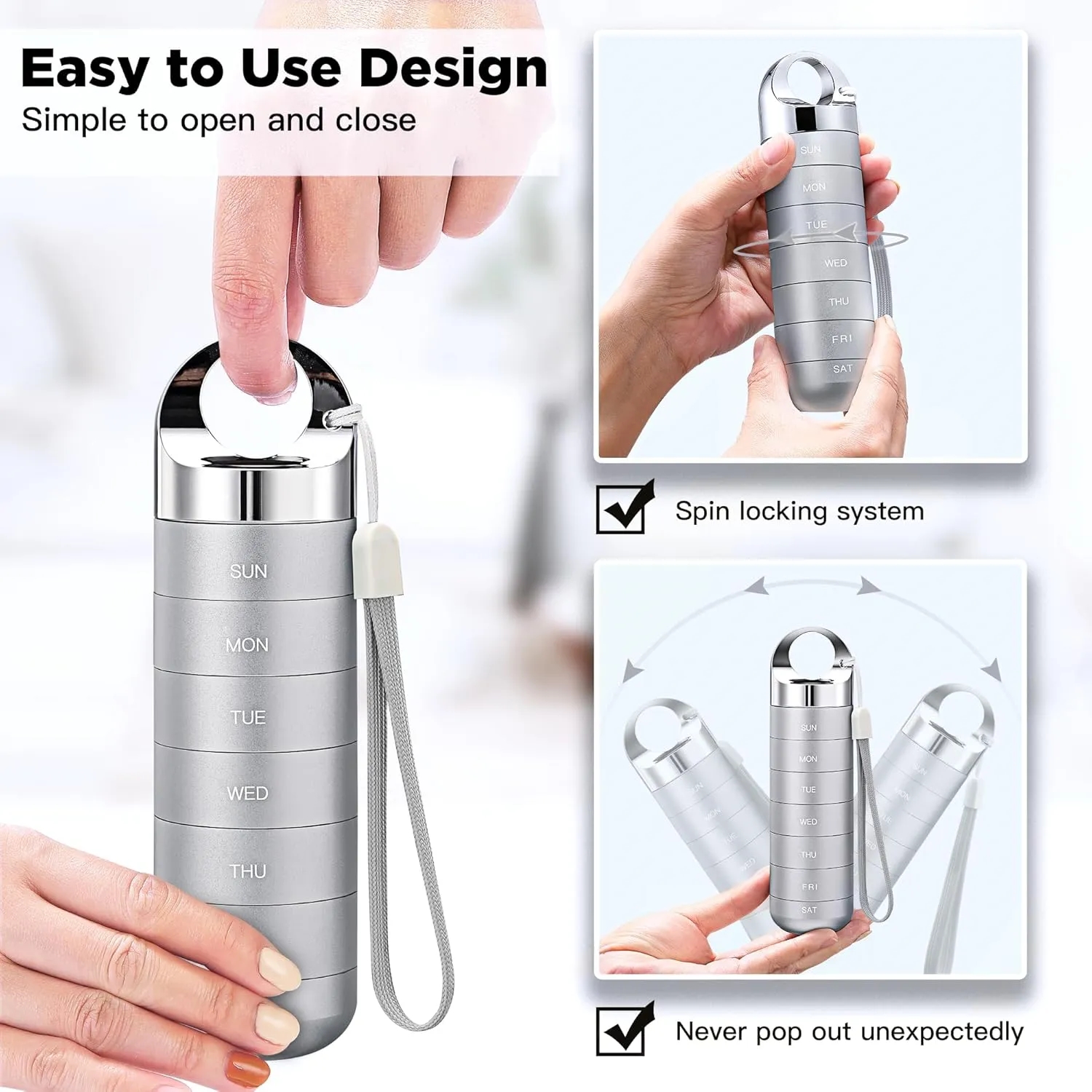 7 Day Aluminum Alloy Pill Box Waterproof Portable Case 5