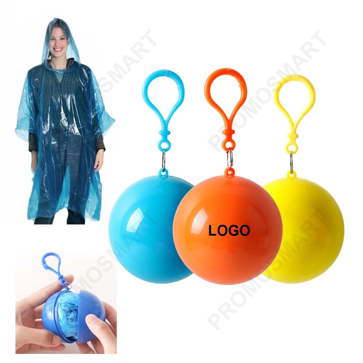Disposable Raincoat Poncho Ball With Keychain 4