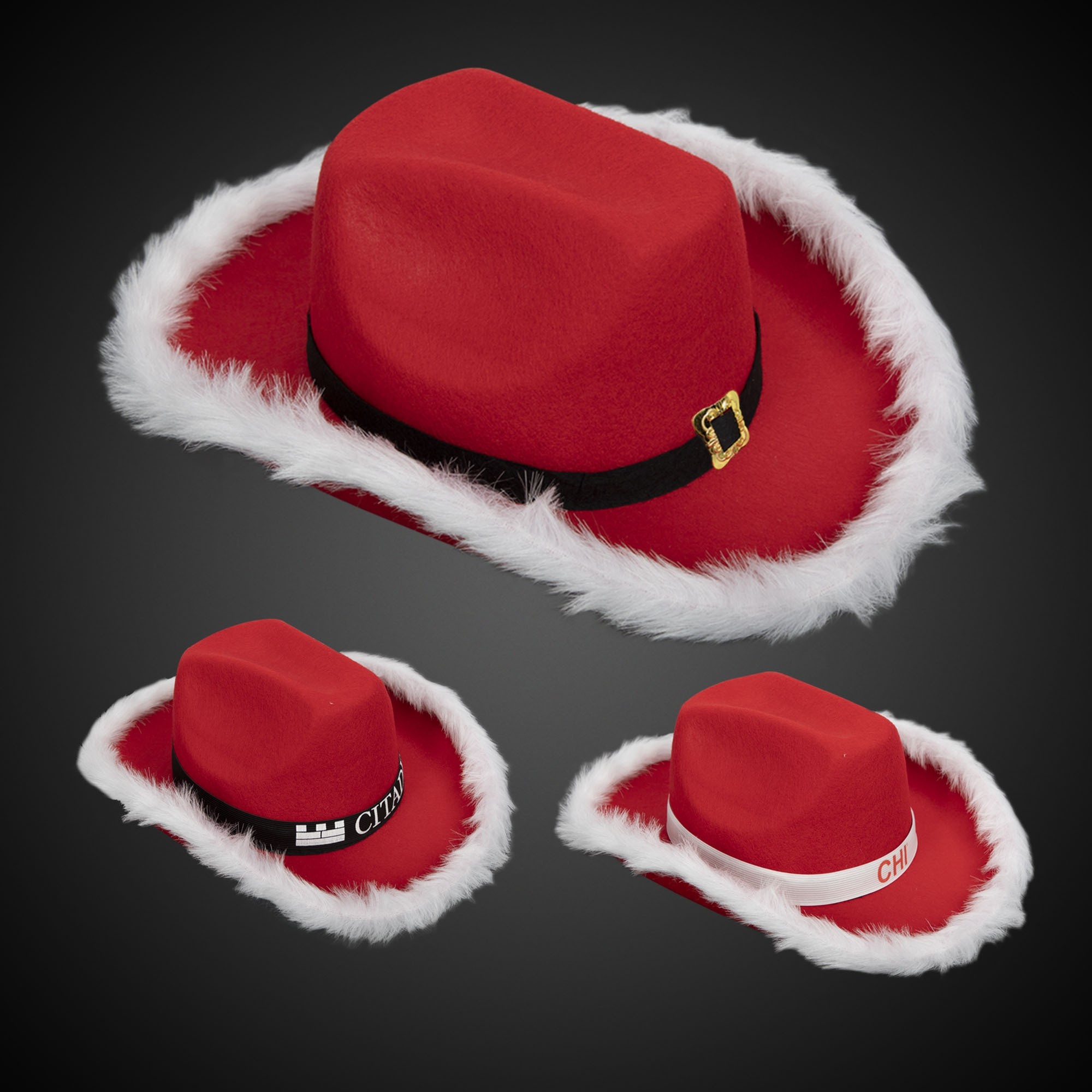 Santa Cowboy Hat w/ White Trim and White Band 3