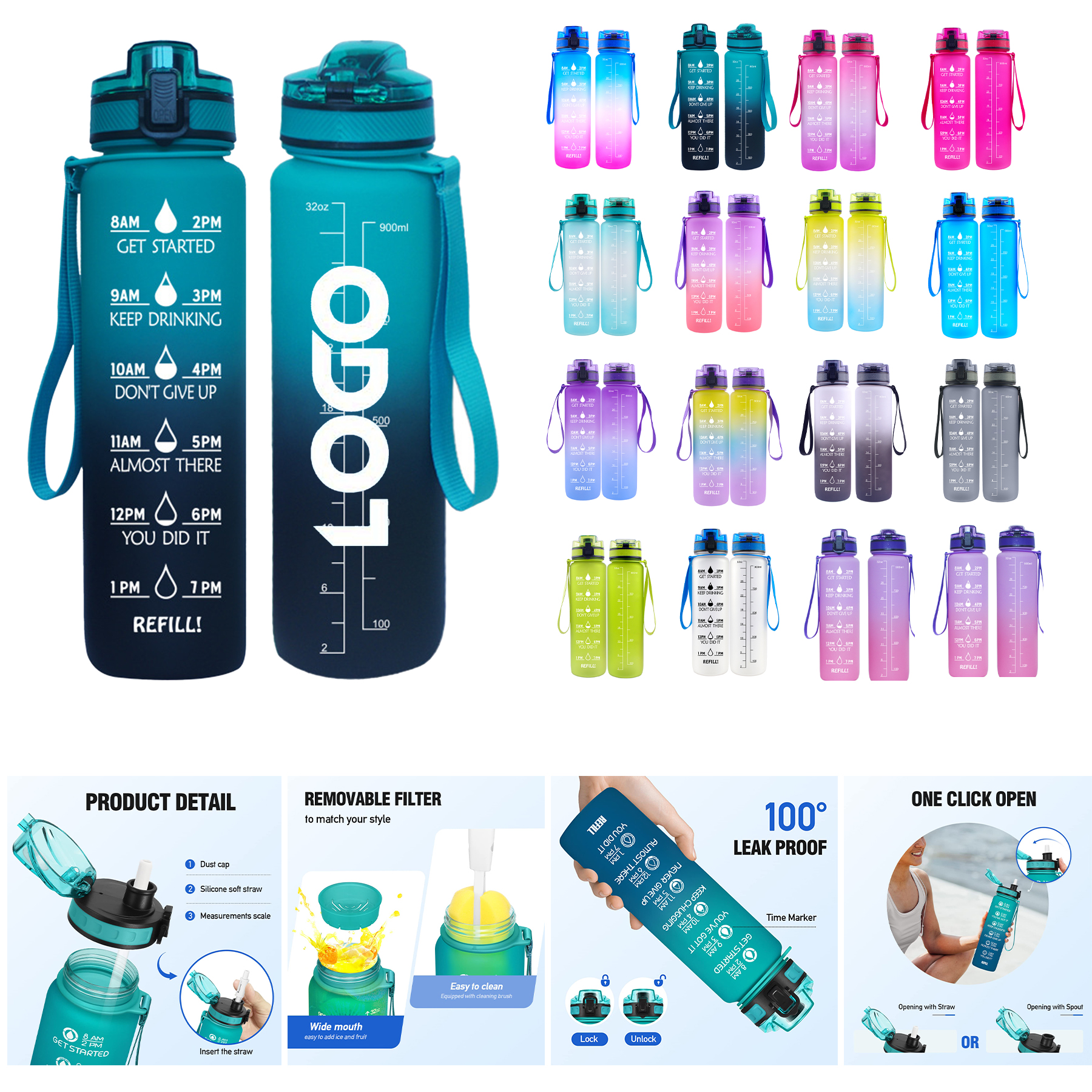 32 oz Water Bottle with Time Marker 2